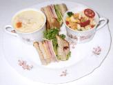 Daily Special: cup of soup, half a club sandwich and pasta salad